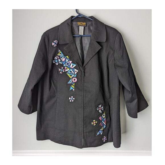 Vtg Bob Mackie Wearable Art Blazer Jacket Womens 1X Black Funky Statement Sequin - Picture 1 of 9